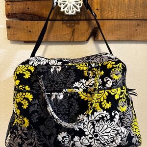 Vera Bradley Baroque Pattern Quilted Black and Yellow Weekender Bag Travel Tote